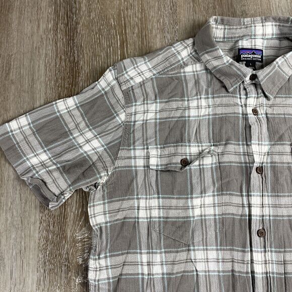 Lot Of 2 Patagonia Plaid Short Sleeve Shirts Hemp Blend + A/C Yarn Dye Men’s L - Picture 14 of 16